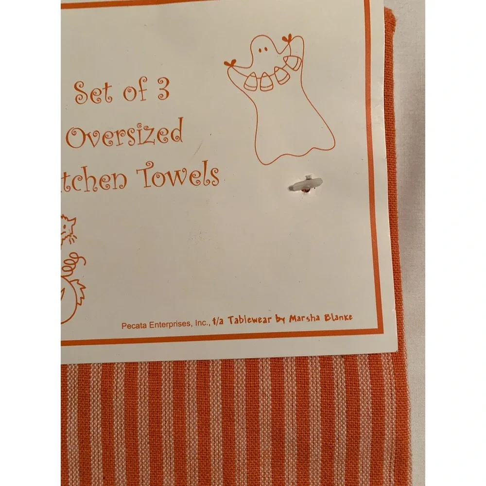 Folk Art Cat Pumpkin Halloween Tea Kitchen Towels Set of 3 NEW